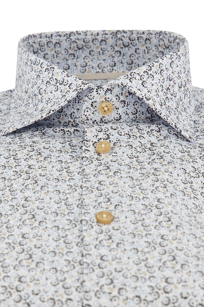 Ledub overhemd Modern Fit New blauw geprint katoen