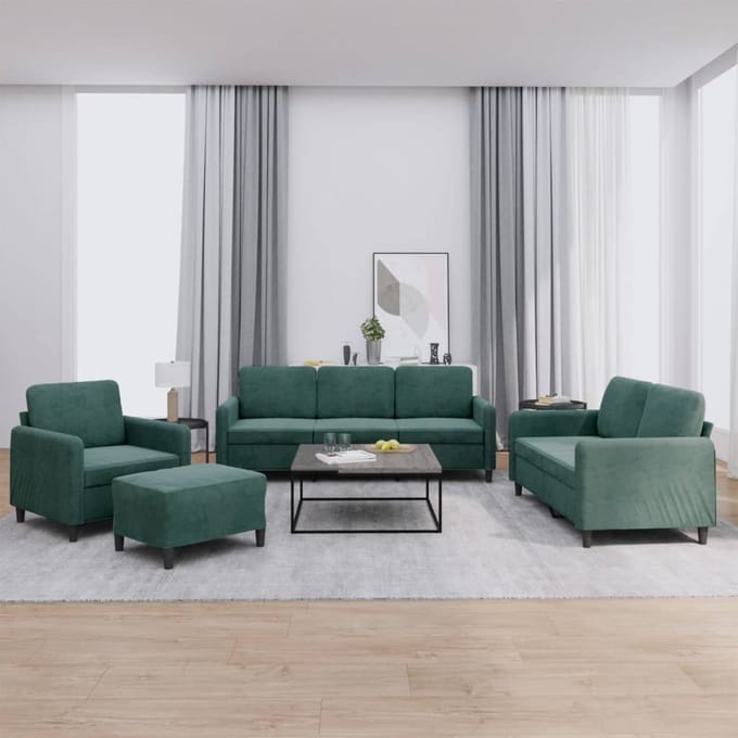 vidaXL - 4-delige - Loungeset - fluweel - donkergroen