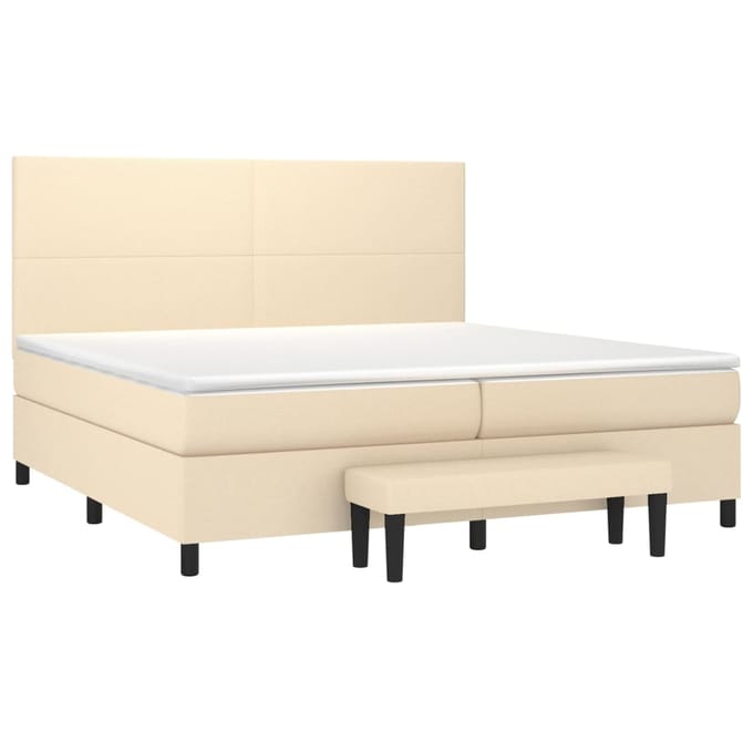 vidaXL - Boxspring - met - matras - stof - crèmekleurig - 200x200 - cm