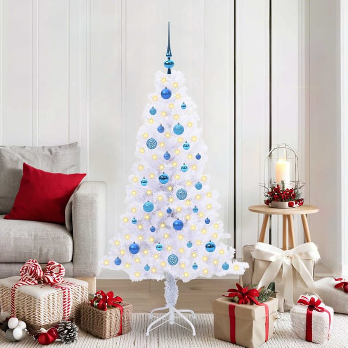 vidaXL - Kunstkerstboom - met - 150 - LED - Wit - 150 - cm - PVC - en - Staal