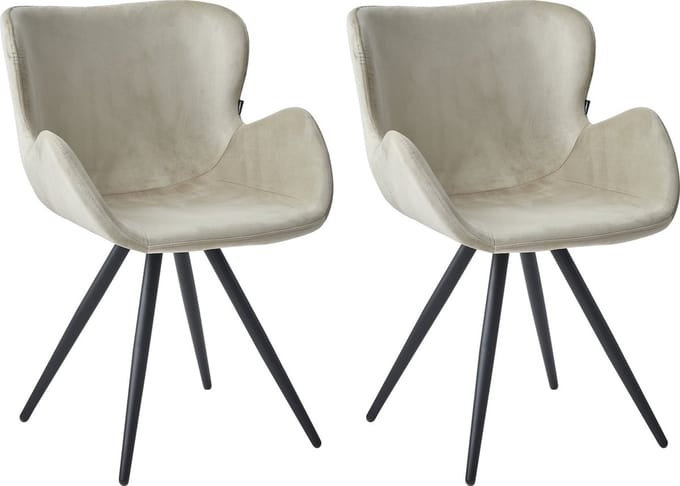 Colenis® - Anabella Eetkamerstoel - Set Van 2 - Beige - Velvet - Industrieel - Met armleuning