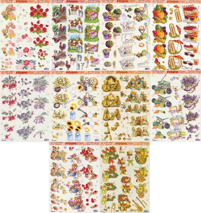 10x 3DA4 Knipvellen - Voor elk wat wils - Maak prachtige kaarten en scrapbook