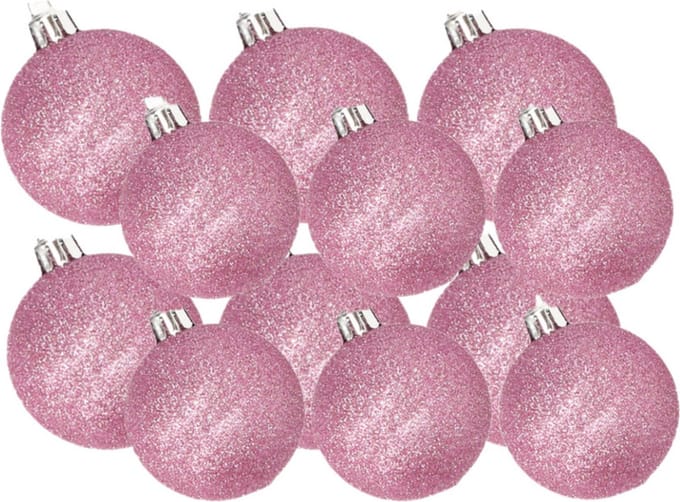 Kerstversiering set glitter kerstballen in het roze 6 en 8 cm pakket - 30x stuks