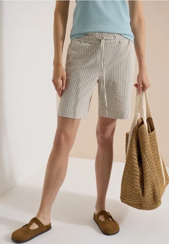 Shorts met Wide Leg pijpen van seersucker