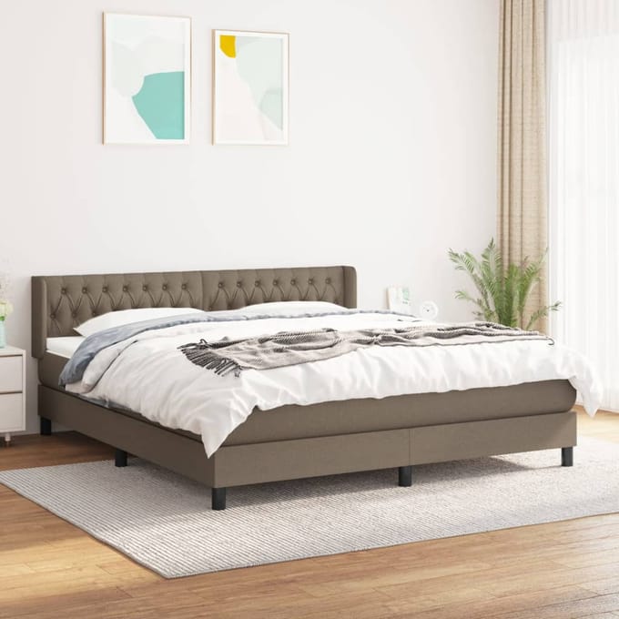 vidaXL - Boxspring - met - matras - stof - taupe - 180x200 - cm