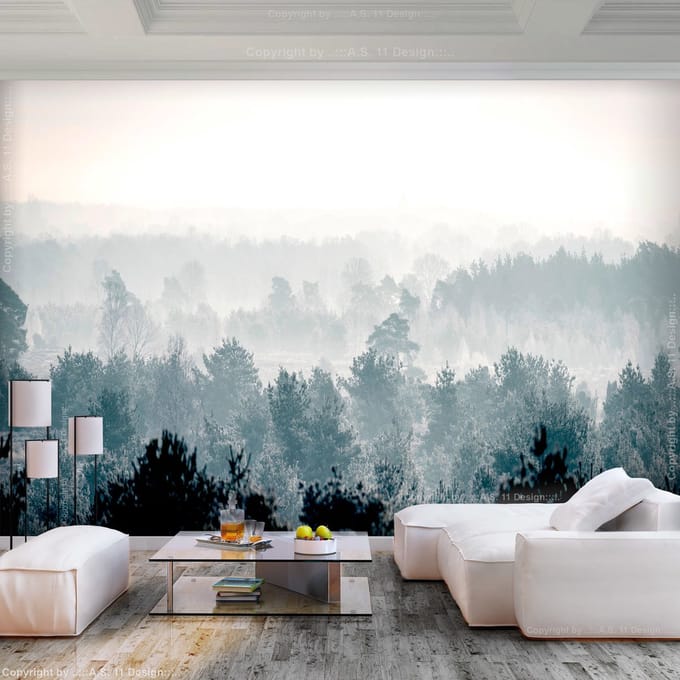 392cm X 280cm - Zelfklevend fotobehang -   Winter bos , Premium Print