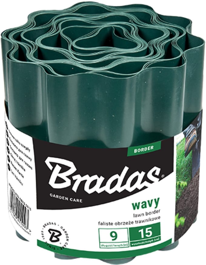 Bradas gazonrand, hoogte: 200 mm, lengte: 9 m, groen