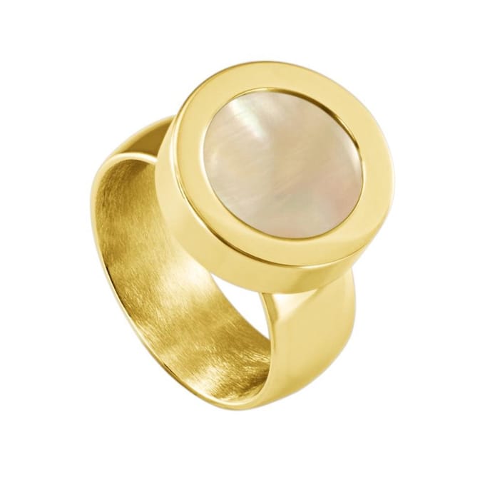 Quiges RVS Schroefsysteem Ring Goudkleurig Glans 20mm met Verwisselbare Perzikkleur Schelp 12mm Mini Munt