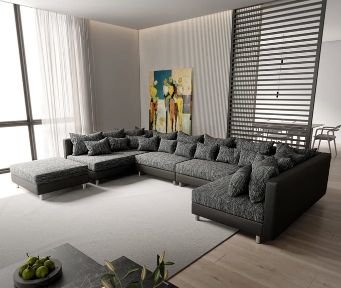 Bank Clovis XL zwart met hocker woonlandschap modulaire bank