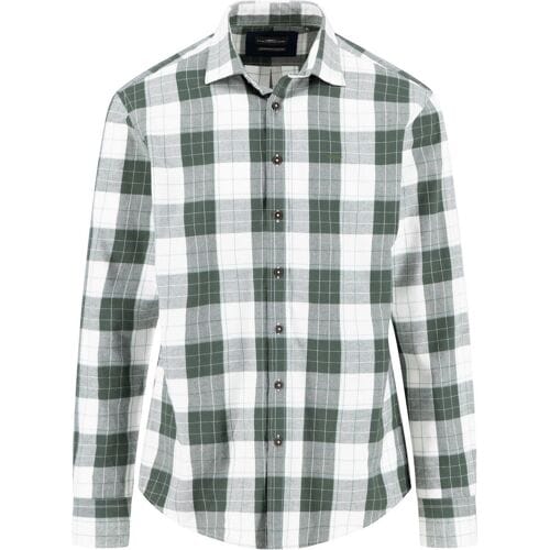 Fynch-Hatton Overhemd Modern Flanel Check Kent Collar Dark Ivy / male