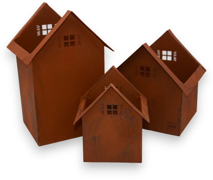 UNUS® Lichthuisjes metaal set van 3 roest