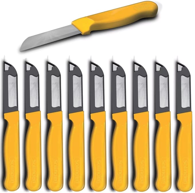 Solingen Schilmesje Robuust Handvat – RVS Glad – 16 cm met Blade Cover – Geel – 10 stuks