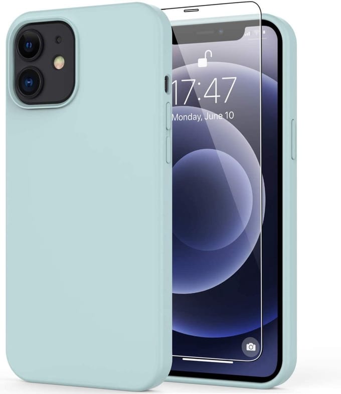 Solid hoesje Geschikt voor: iPhone 12 Pro Max Soft Touch Liquid Silicone Flexible TPU Cover - Mint + 1X Screenprotector Tempered Glass