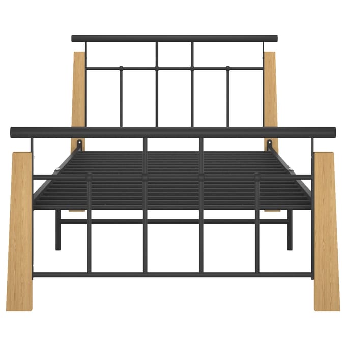 vidaXL - Bedframe - metaal - en - massief - eikenhout - 90x200 - cm