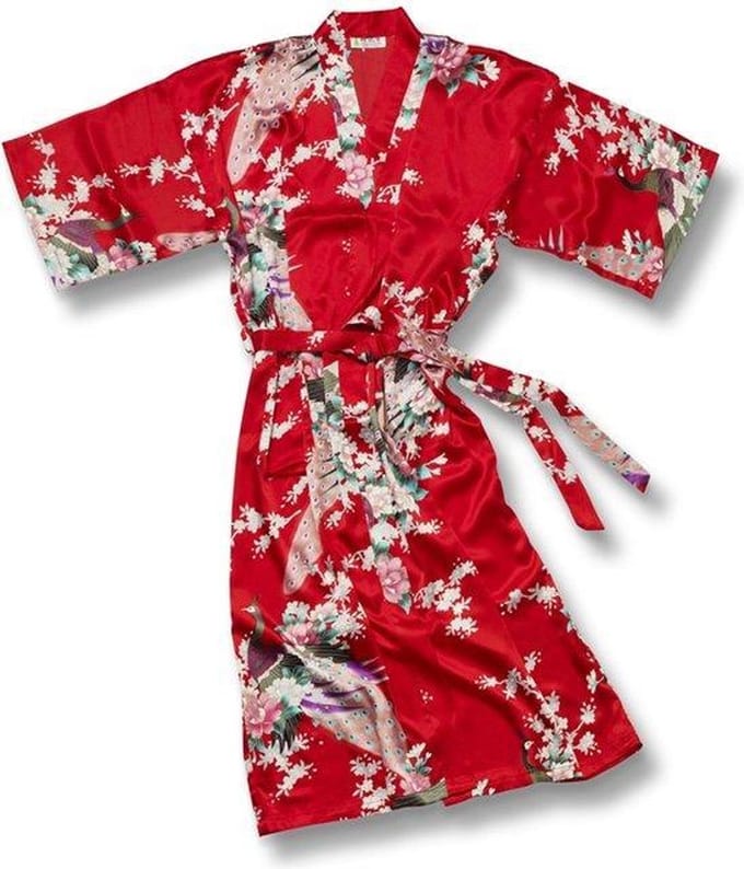 TA-HWA - Dames Kimono - met Pauw Motief - Rood - Maat L