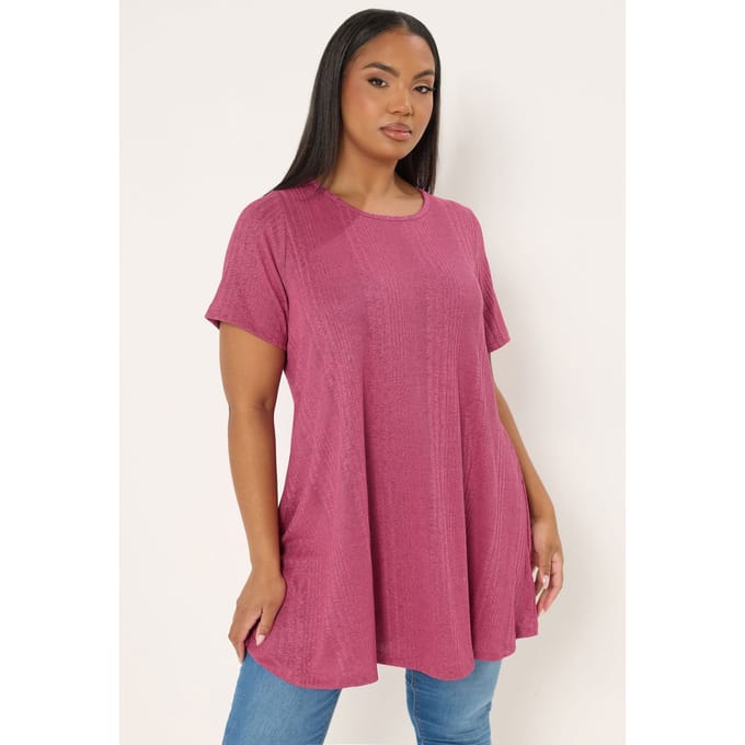 Yours Roze Zacht Geribbeld Tshirt Met Plooien Size 46