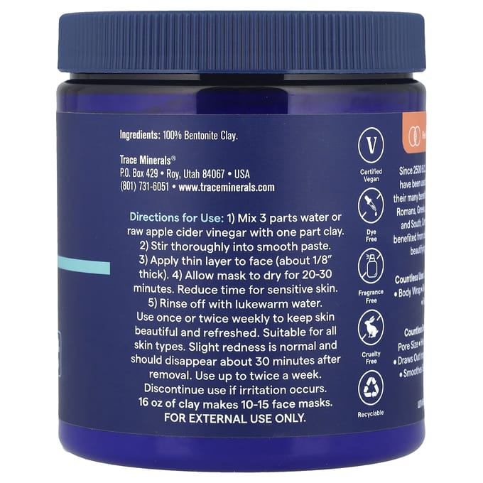 Trace, TM Skincare, Argile bentonite, 454 g (16 onces) white