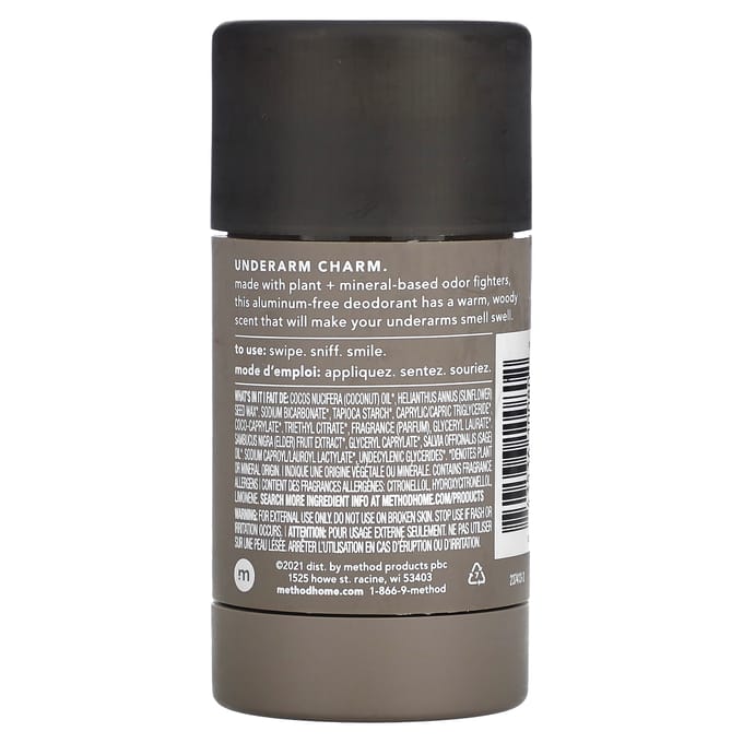 Method, Men's, Deodorant, Cedar + Cypress, 2.65 oz (75 g)