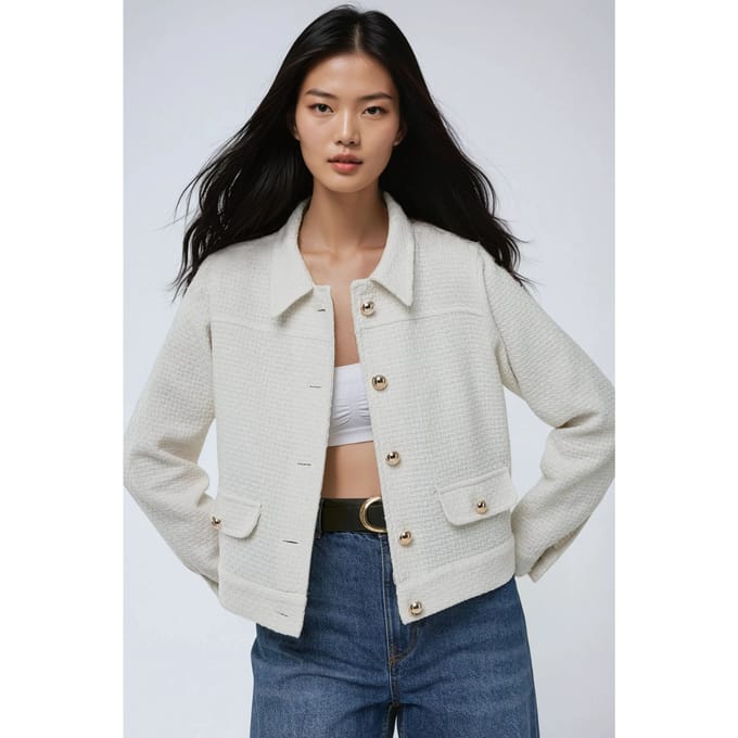 Getextureerde Tweed Jas met Knopsluiting