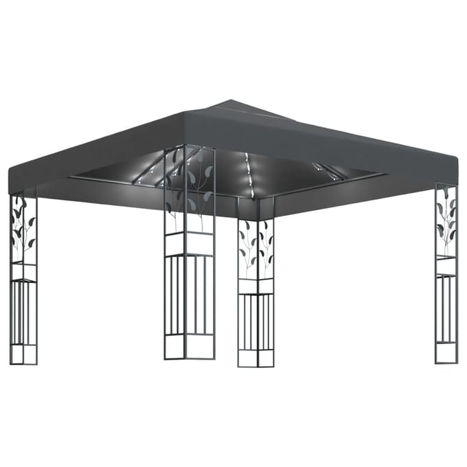 vidaXL - Prieel - met - LED-lichtslinger - 3x3 - m - antracietkleurig
