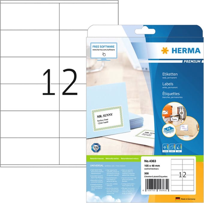 Etiket herma 4363 105x48mm premium wit 300st | 32 stuks