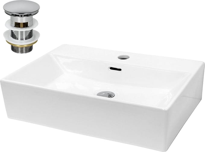 Wastafel incl. afvoer met overloop 60,5x36x13 cm wit keramiek LuxeBath