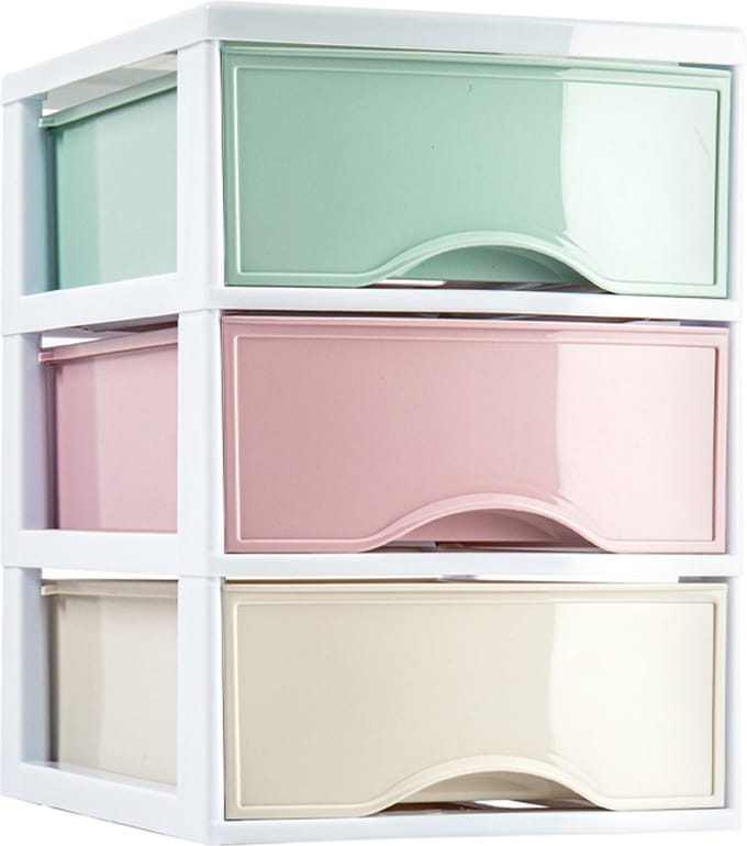 Plasticforte Bureau organizer - met 3 lades - multi kleuren - L18 x B25 x H25 cm - plastic - Ladeblokje