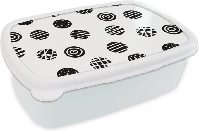 Broodtrommel Wit - Lunchbox - Brooddoos - Patronen - Stip - Zwart Wit - 18x12x6 cm - Volwassenen