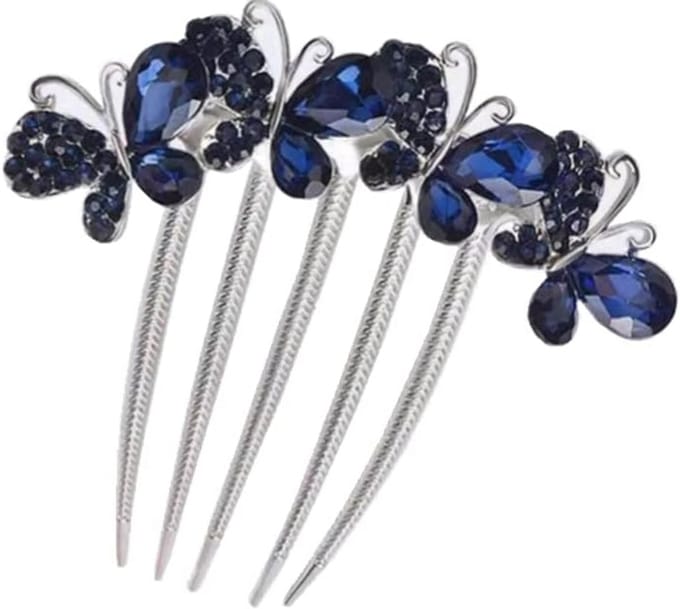Elegante Bruidshaarkam Marineblauw met Strass en Parels - Bruiloft Haar Accessoires