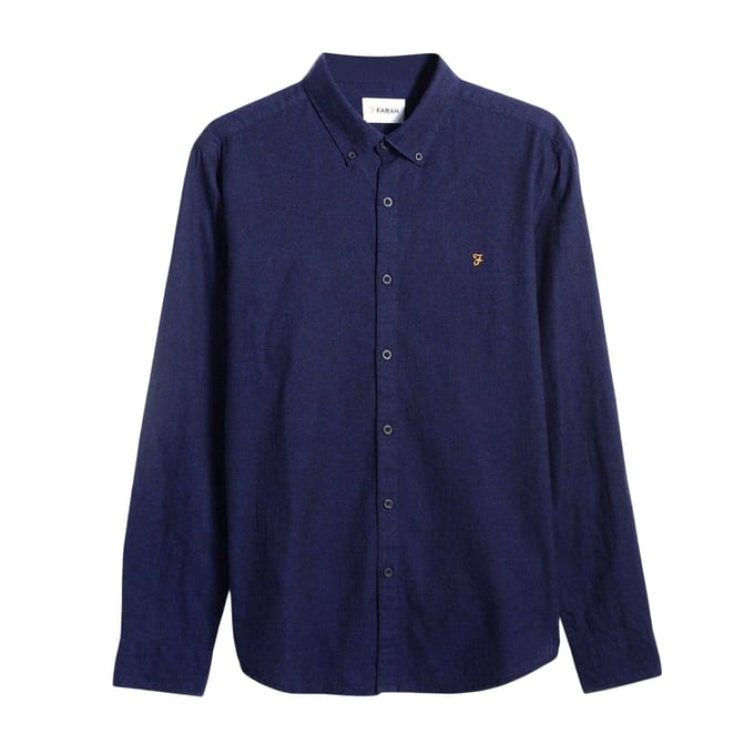 Farah Herenoverhemd met knopen, standaardpasvorm (Echt blauw)