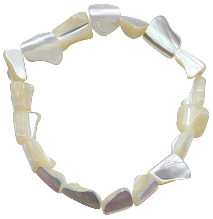 Armband White Shell Small - wit - parelmoer - elastisch armband - luxe sieraden zakje - wit armband - armband dames