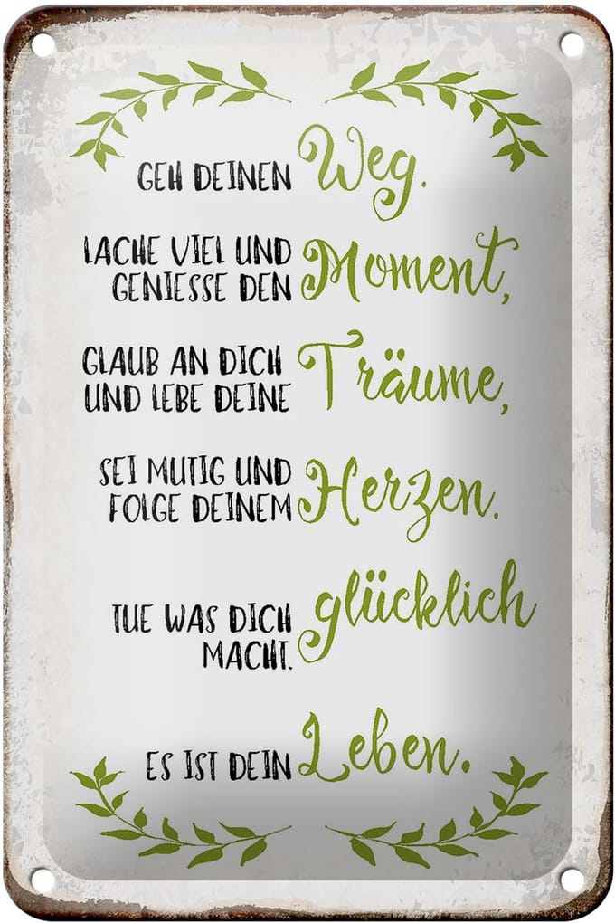 Blechschild Spruch 12x18cm geh deinen Weg lache viel