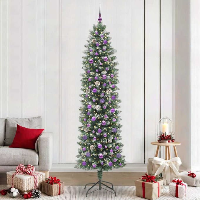 vidaXL Kunstmatige slanke kerstboom Groen en Wit 240 cm