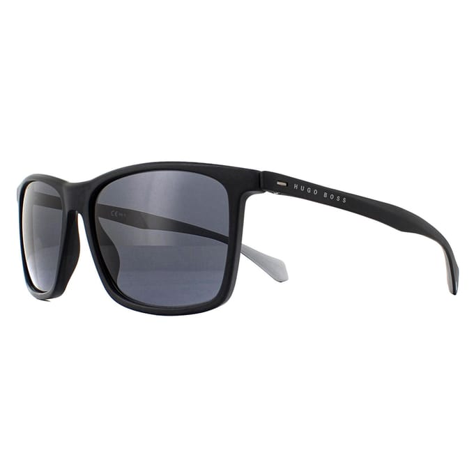 Hugo Boss Rectangle Mens mat zwart grijze zonnebril