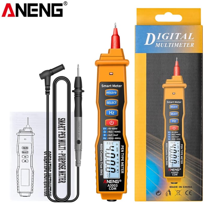 ANENG – multimètre à stylo numérique NCV, voltmètre AC/DC, ohmmètre, capacité de résistance, fréquence en direct jaune