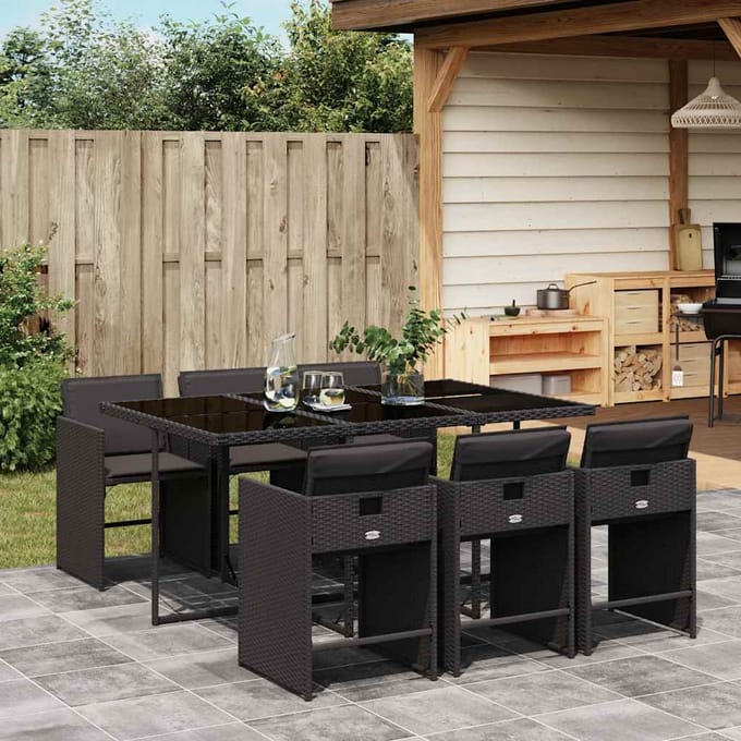 vidaXL - 7-delige - Tuinset - met - kussens - poly - rattan - zwart