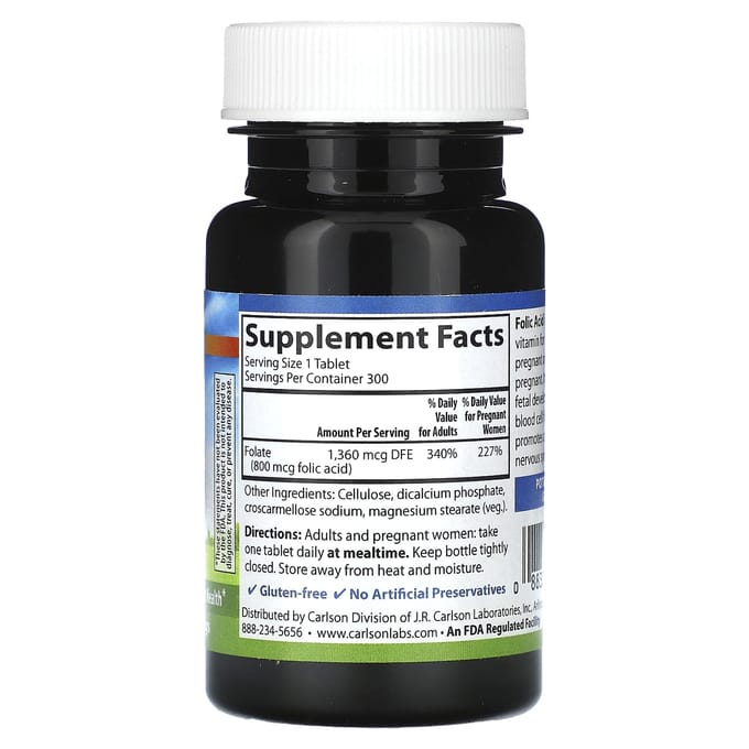 Foliumzuur, 800Mcg, Plantaardige Tabletten, 300 Tabletten