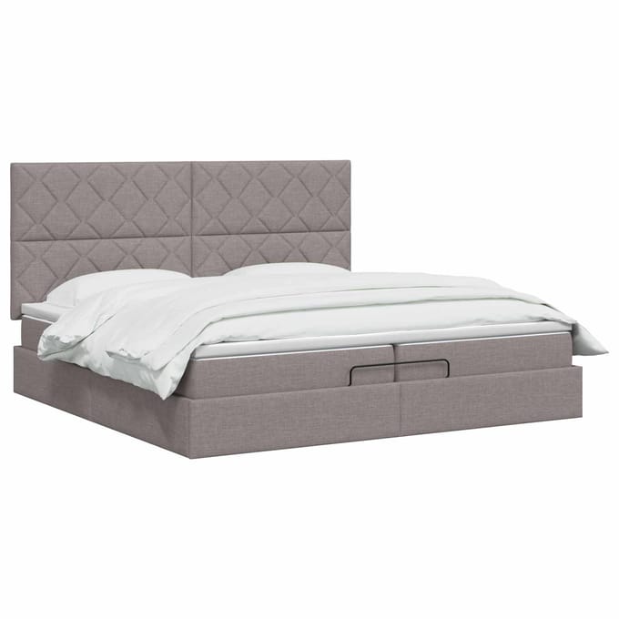 vidaXL - Ottoman - bed - met - matras - met - hoofdeinde - Taupe - 200 - x - 200 - cm - Stof