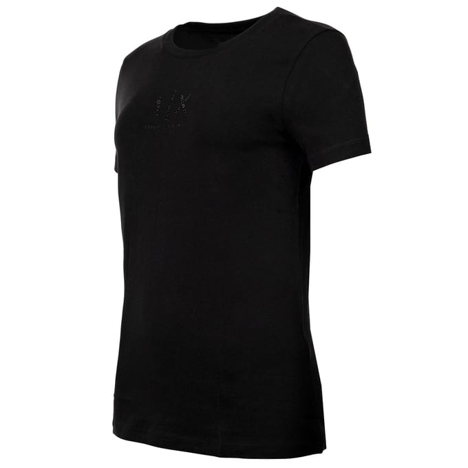 Rhinestone Embellished Round Neck Short Sleeve T-Shirt Wo - Black