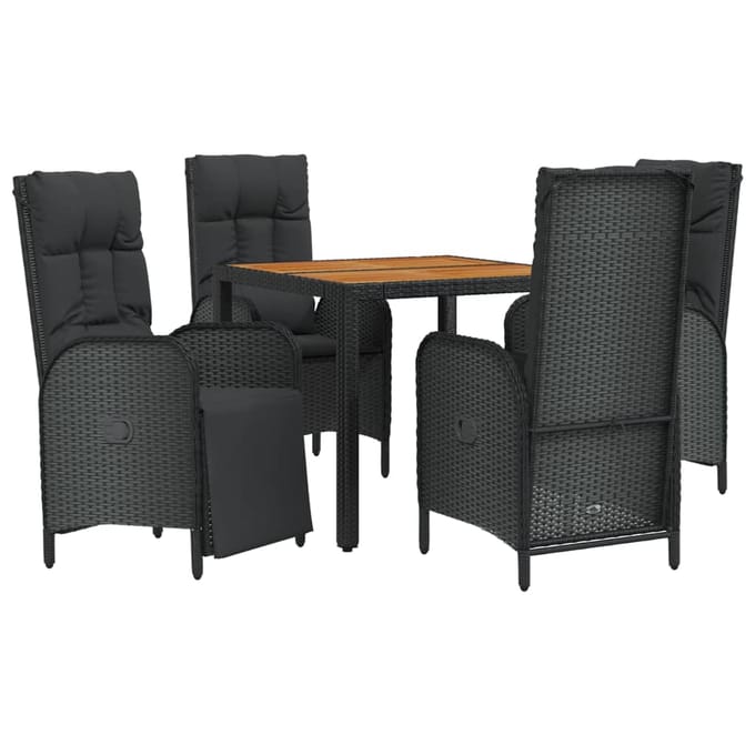 vidaXL - 5-delige - Tuinset - met - kussens - poly - rattan - zwart