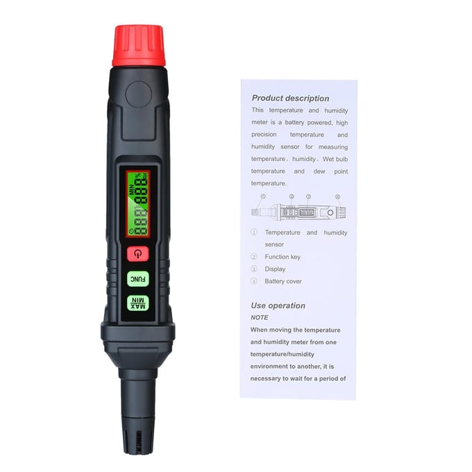 HABOTEST 4-in-1 Digitale Psychrometer Draagbare Thermo-Hygrometer Mini Temperatuur- en Vochtigheidsmeter