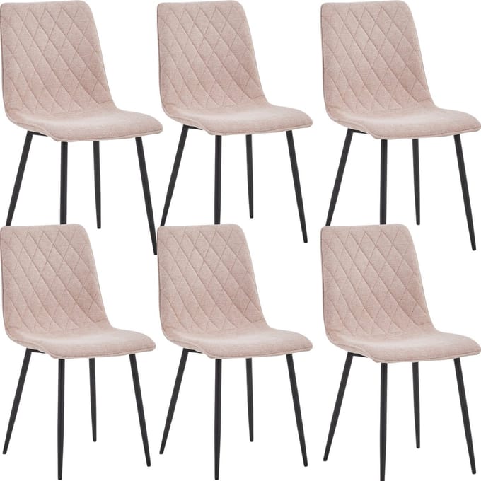 Colenis® - Elise Eetkamerstoel - Set Van 6 - Roze - Linnen Stof- Industrieel