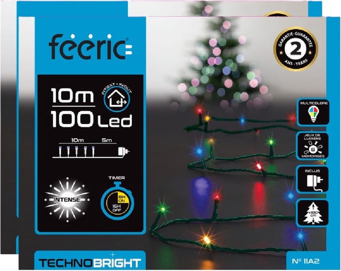 Feeric lights Kerstverlichting - 2x - gekleurd - 10 meter - 100 led lampjes - transparant snoer