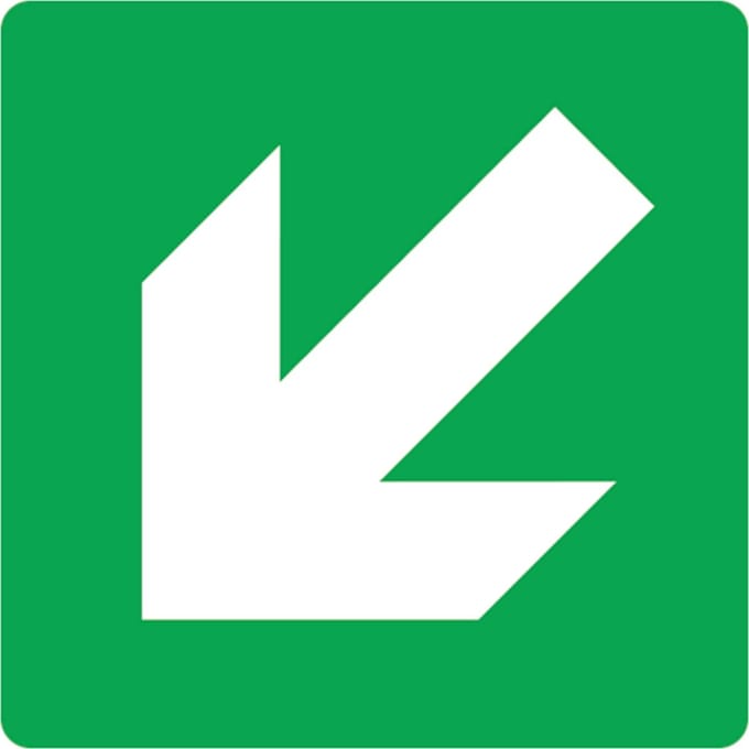 Vluchtroute linksonder sticker 150x150 mm - vinyl - ISO 7010 E006