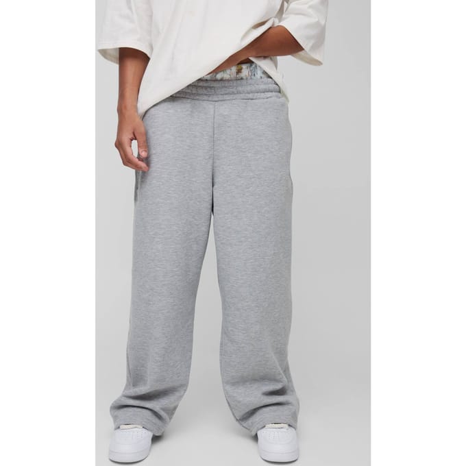 Wide Leg Abstract Printed Double Waistband Joggers | Grey Marl | Size Medium