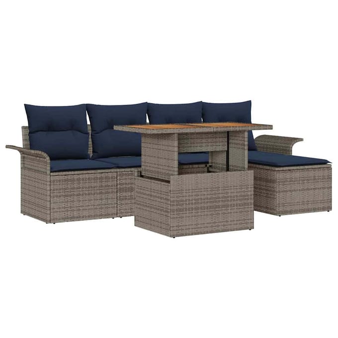 vidaXL - Tuinbank - Set - 6 - st - Grijs - Poly - rattan