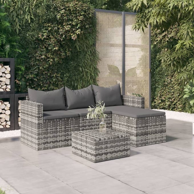 vidaXL - 3-delige - Loungeset - met - kussens - poly - rattan - grijs