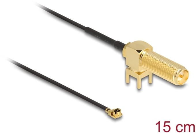 Delock Antenna Cable RP-SMA 90° PCB jack bulkhead to I-PEX Inc., MHF® I plug 1.13 15 cm thread length 15 mm