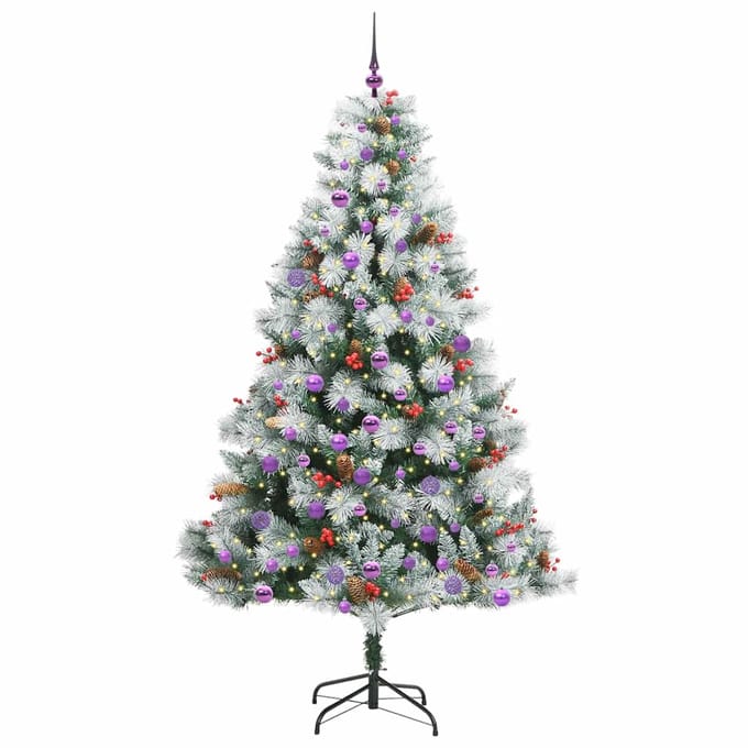 vidaXL - Kunstkerstboom - Groen - en - wit - 210 - cm - PVC - en - Metaal - en - Plastic