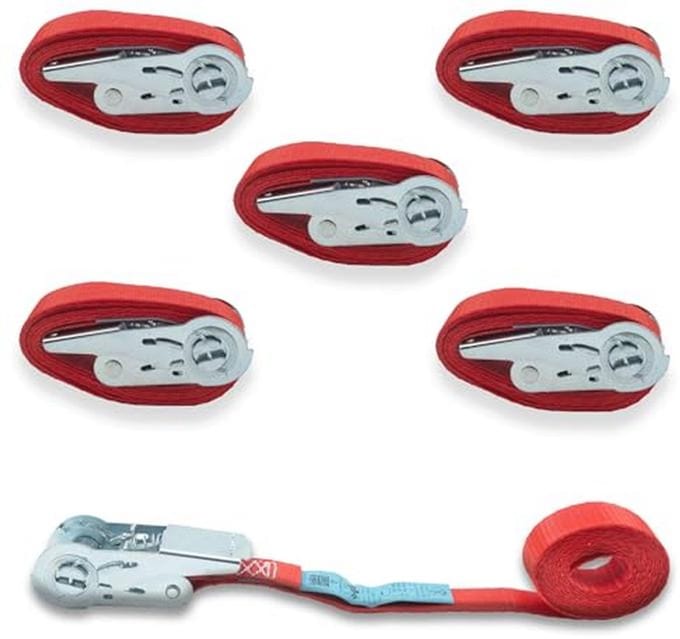 Spanbanden 700 kg - 5-delige set, 25 mm x 4 m, Rood